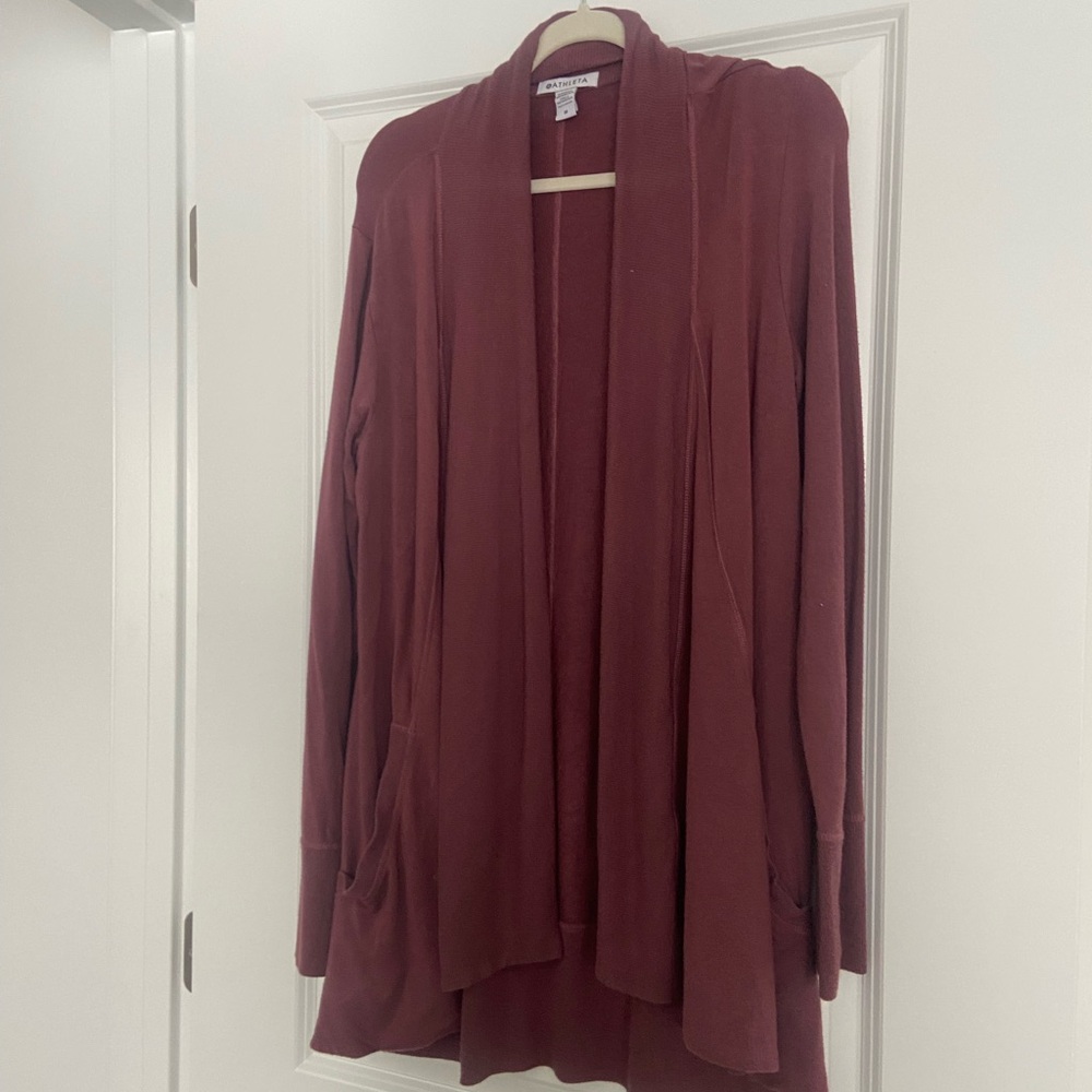 Athleta Burgundy Open Front Cardigan